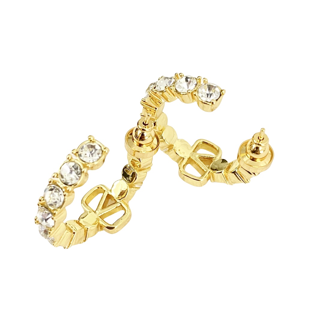 VTE058 Valentino hoops earrings in metal and crystal - ccjewelryacc