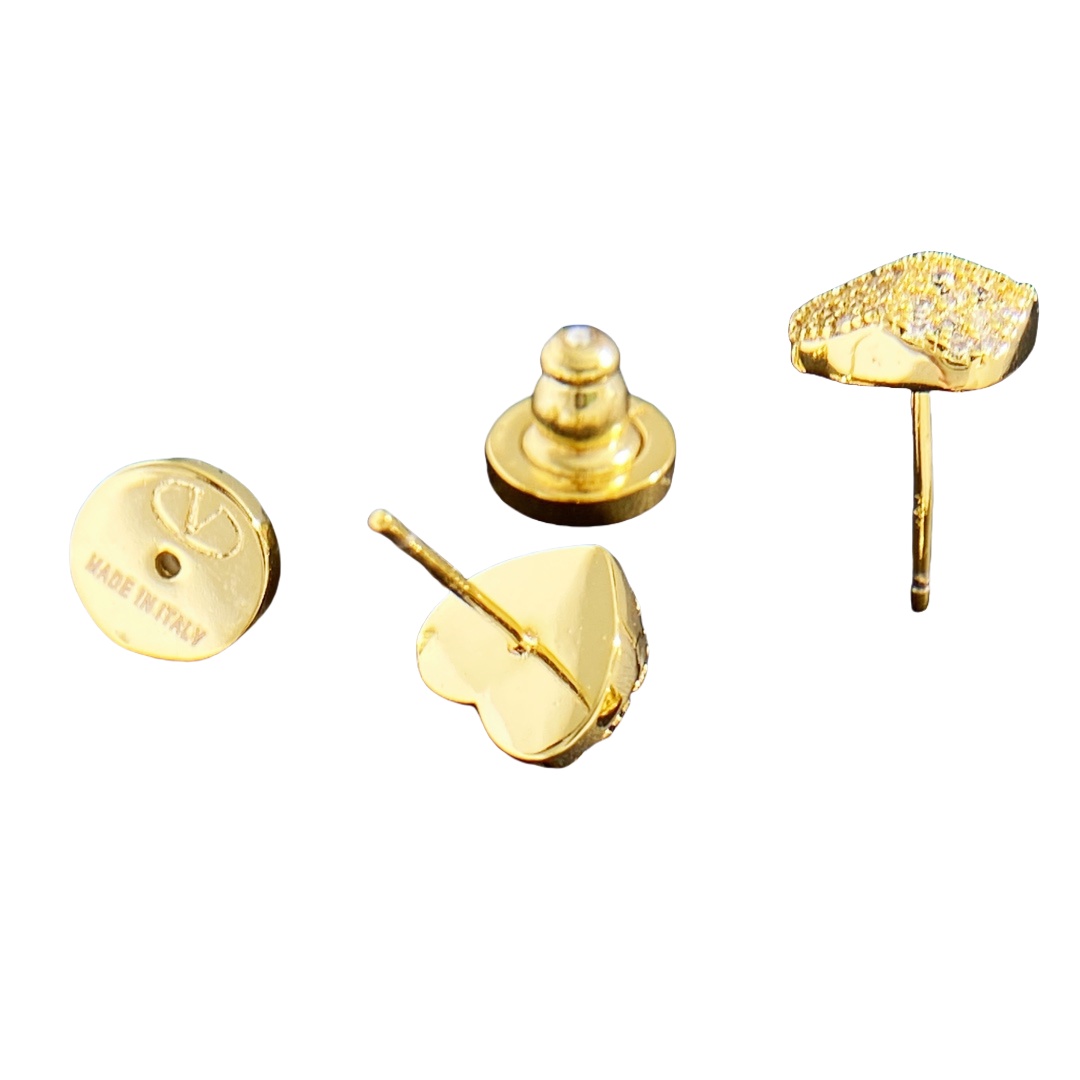 VTE080 Metal full crystal heart Rockstud earrings - ccjewelryacc