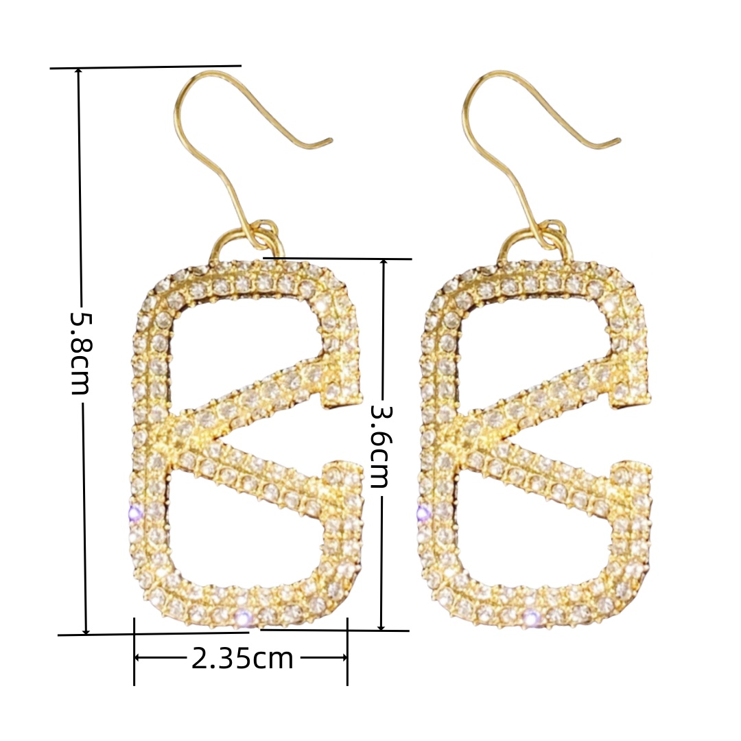 VTE073 Vlogo signature metal and crystal Hook earrings - ccjewelryacc