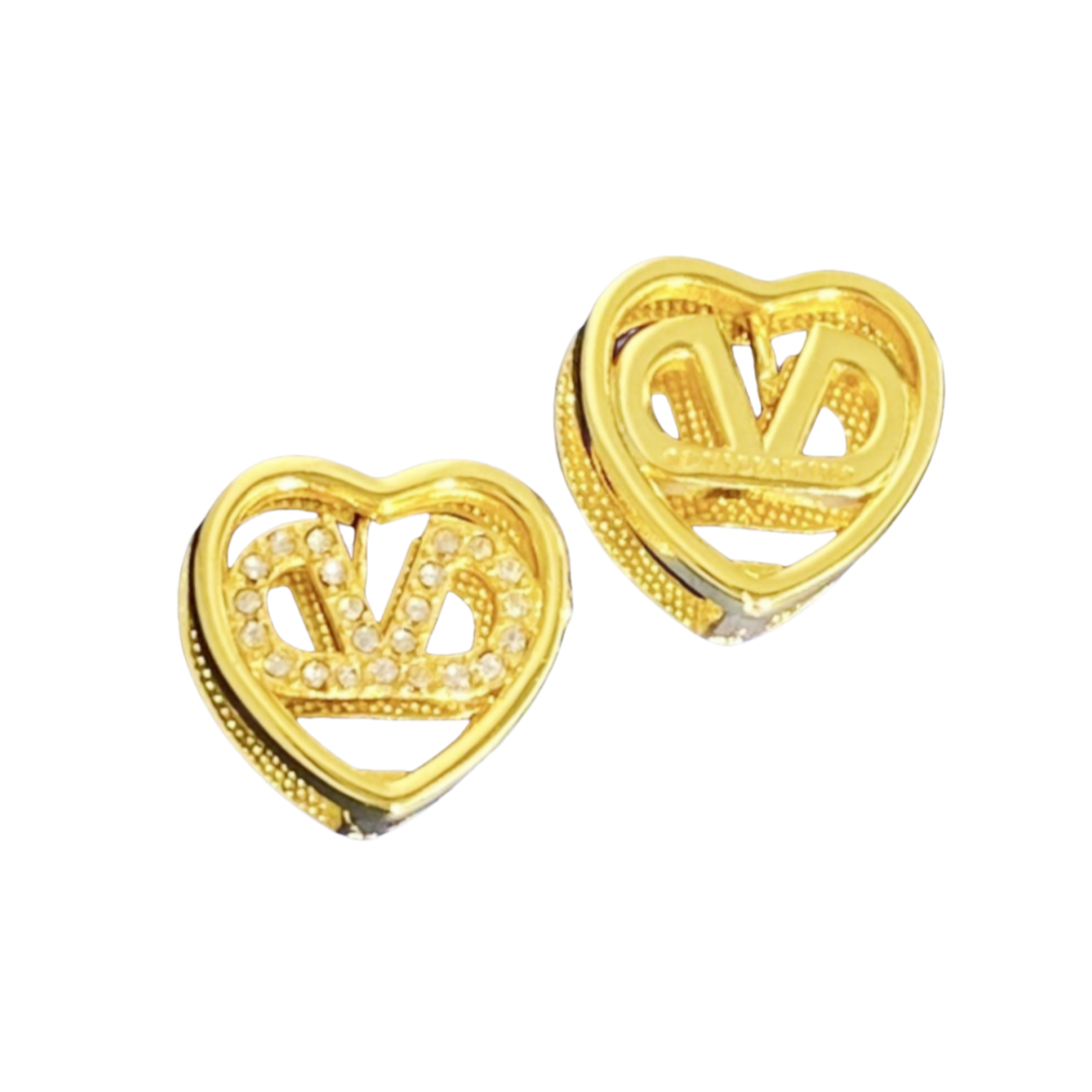 VTE061 Hollow crystal Heart V logo Earring clip - ccjewelryacc