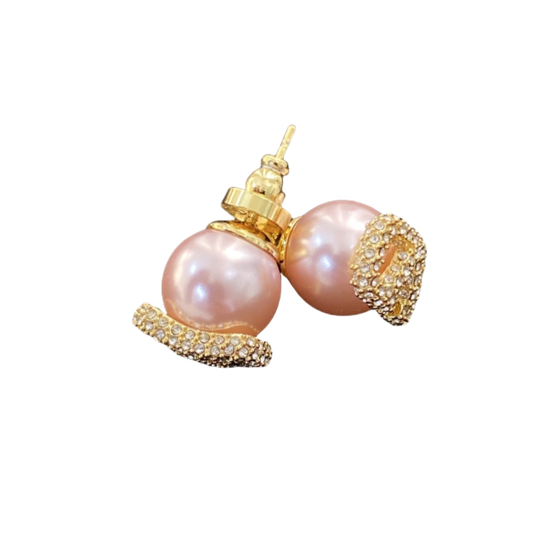 VTE059 Valentino v logo earrings in metal with pink pearl and crystal - ccjewelryacc