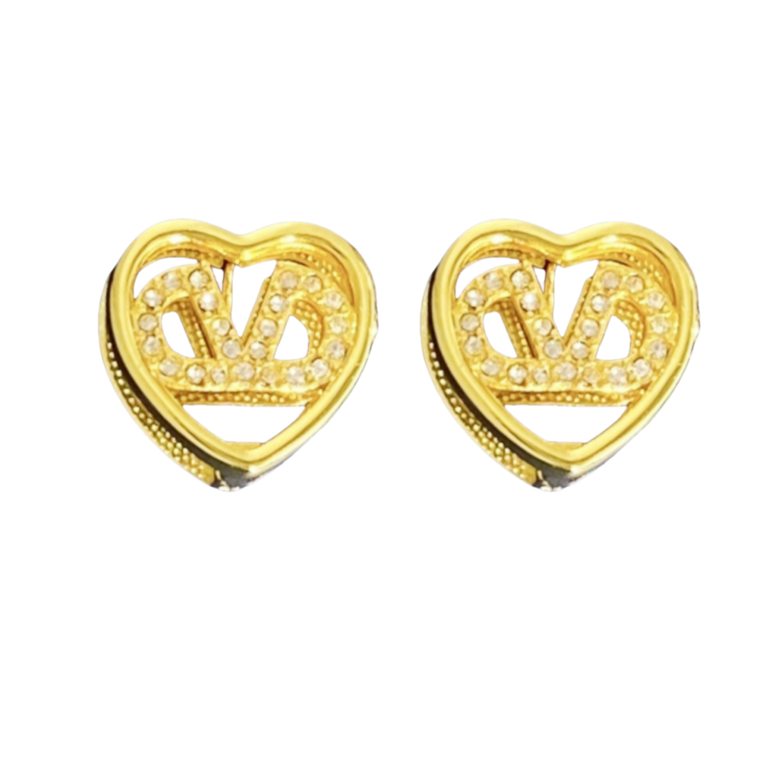 VTE061 Hollow crystal Heart V logo Earring clip - ccjewelryacc