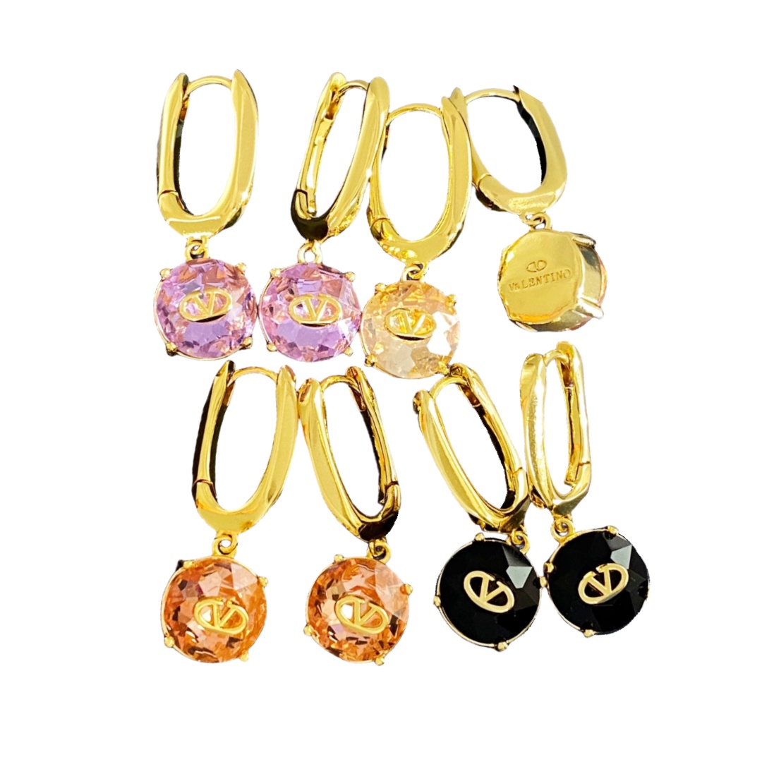 VTE082 Valentino v logo crystal earrings - ccjewelryacc