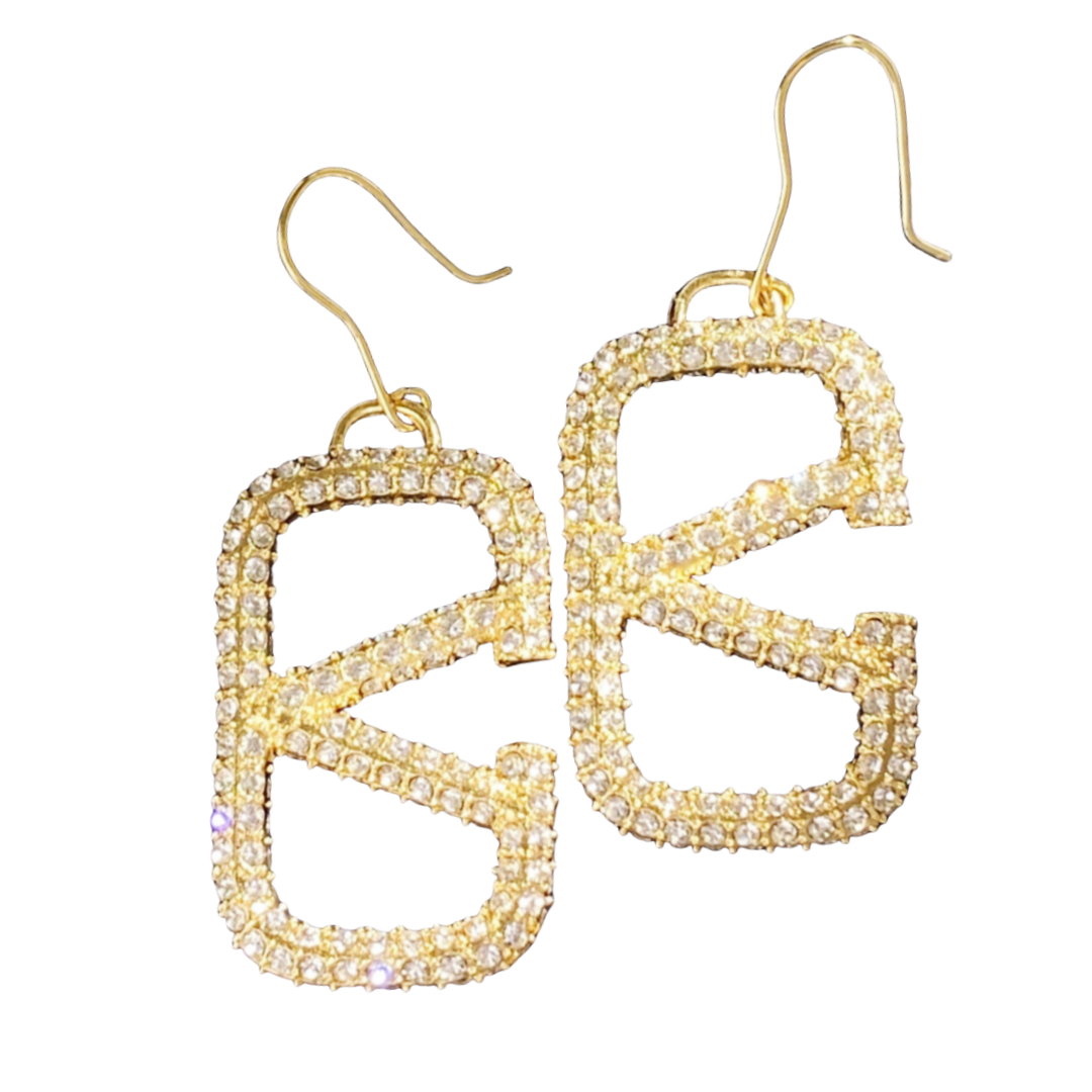 VTE073 Vlogo signature metal and crystal Hook earrings - ccjewelryacc