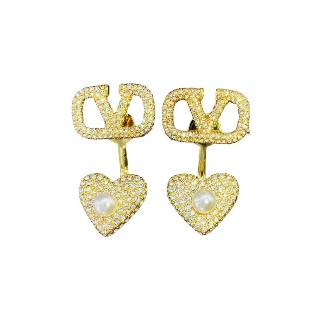 VTE069 Valentino vlogo signature heart earrings in metal and crystal - ccfashionjewelry