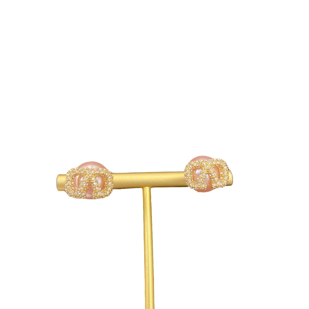 VTE059 Valentino v logo earrings in metal with pink pearl and crystal - ccjewelryacc