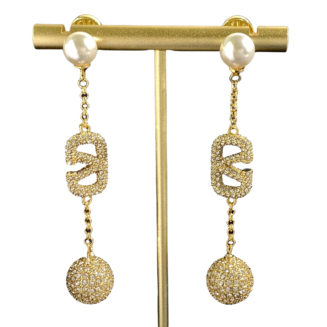 VTE081 Valentino vlogo signature tassels earrings in metal and crystal - ccjewelryacc