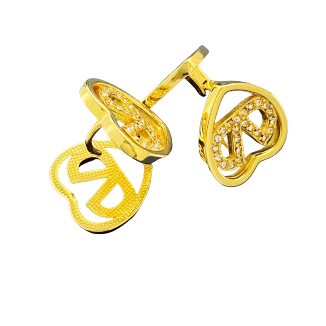 VTE061 Hollow crystal Heart V logo Earring clip - ccjewelryacc