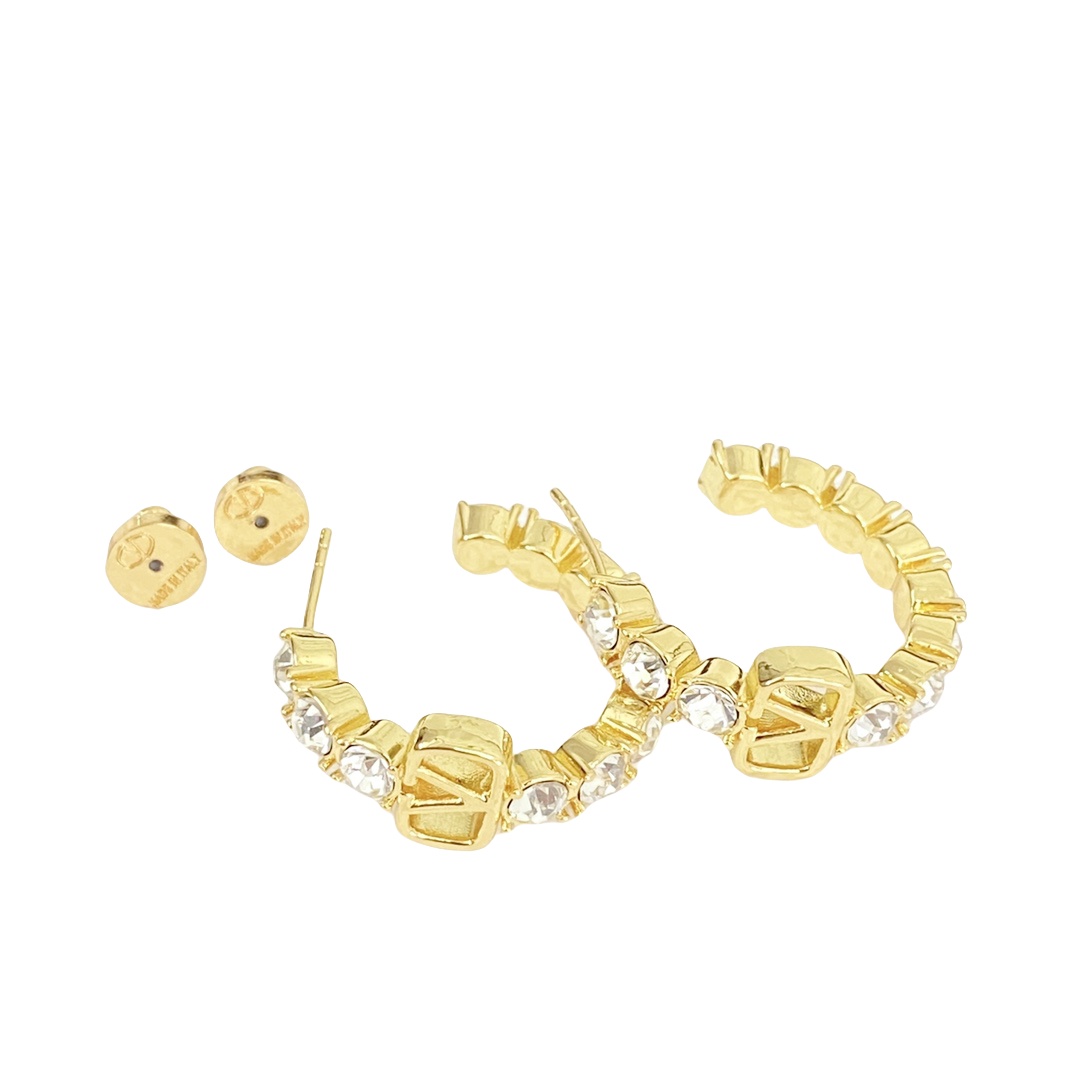 VTE058 Valentino hoops earrings in metal and crystal - ccjewelryacc