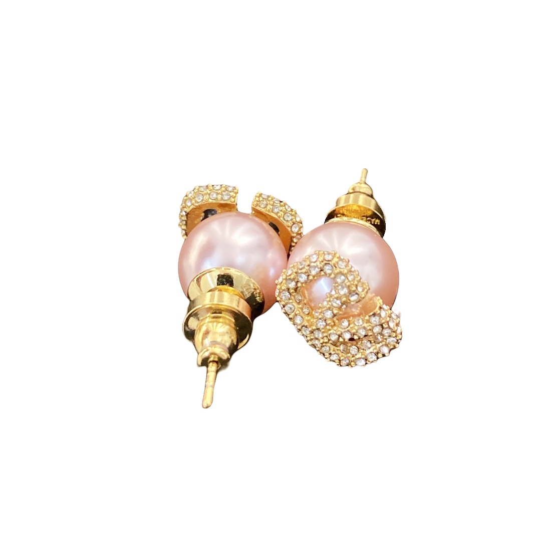 VTE059 Valentino v logo earrings in metal with pink pearl and crystal - ccjewelryacc