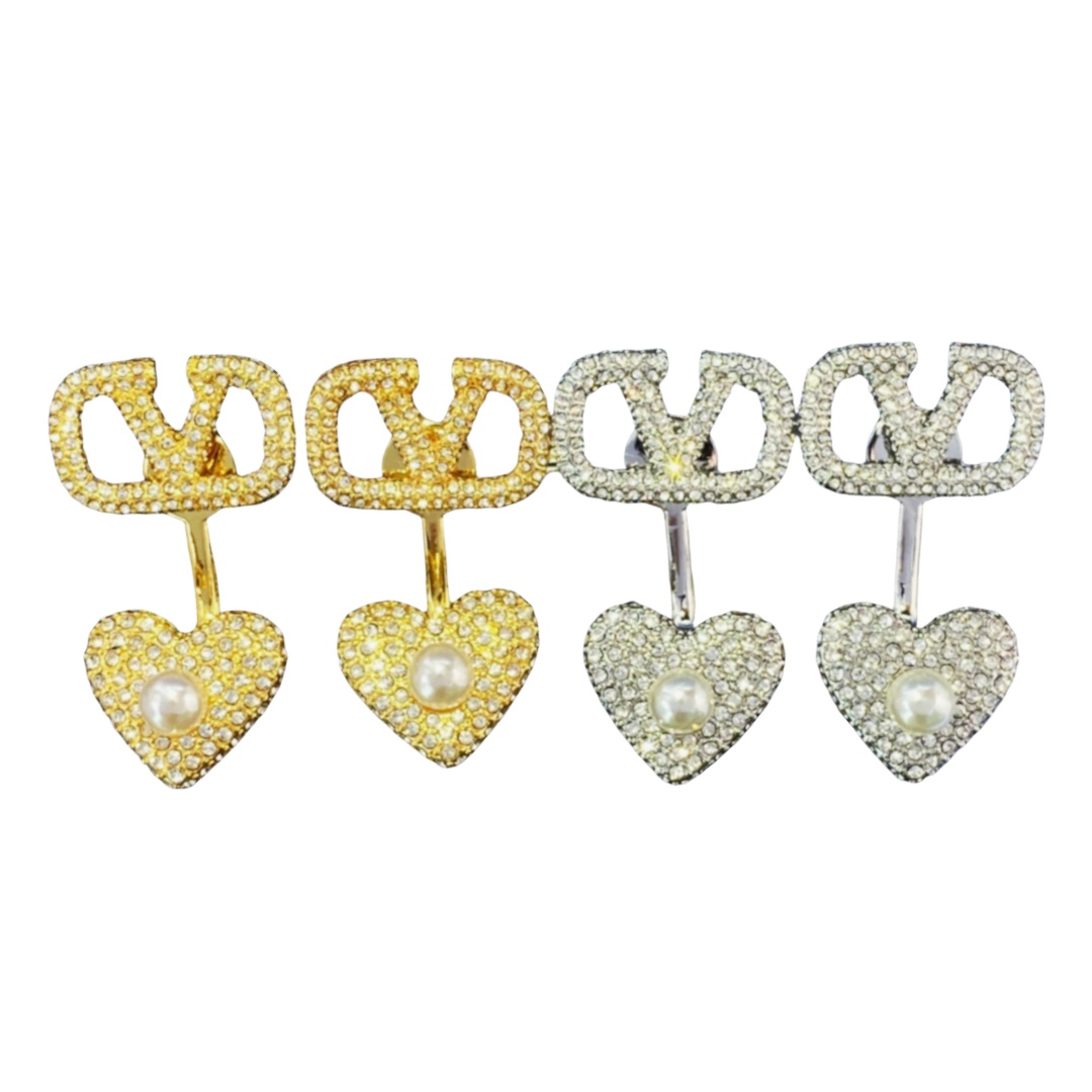 VTE069 Valentino vlogo signature heart earrings in metal and crystal - ccfashionjewelry