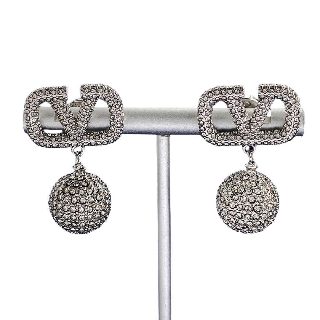 VTE084 Vlogo signature metal and crystal drop earrings - ccjewelryacc