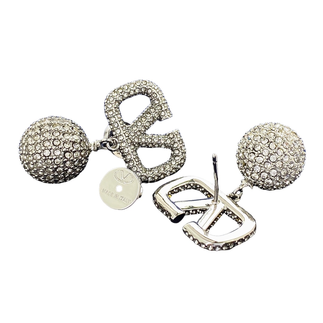 VTE084 Vlogo signature metal and crystal drop earrings - ccjewelryacc