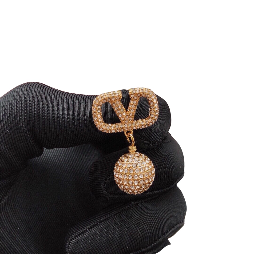 VTE084 Vlogo signature metal and crystal drop earrings - ccjewelryacc