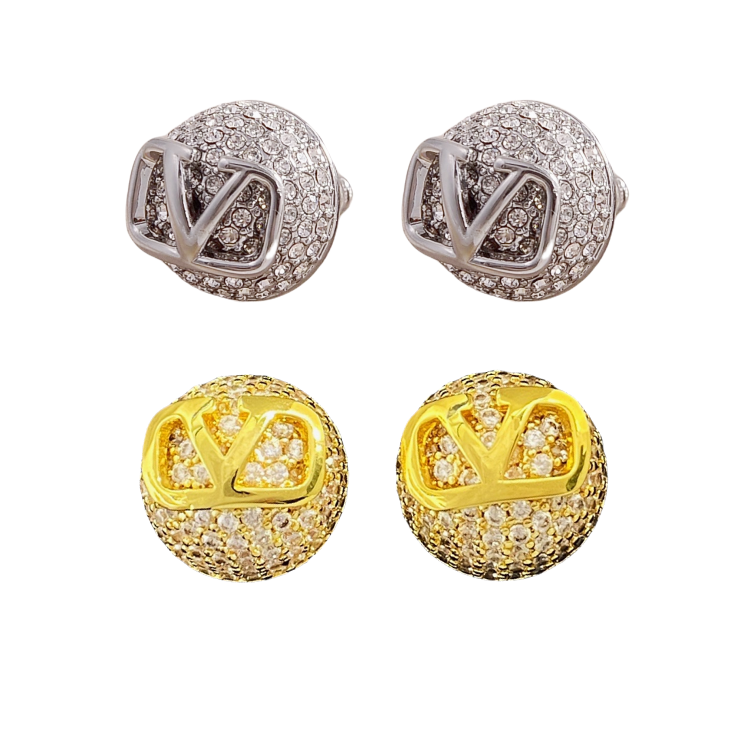 VTE086 Full crystal diamond V Logo stud Earrings - ccjewelryacc