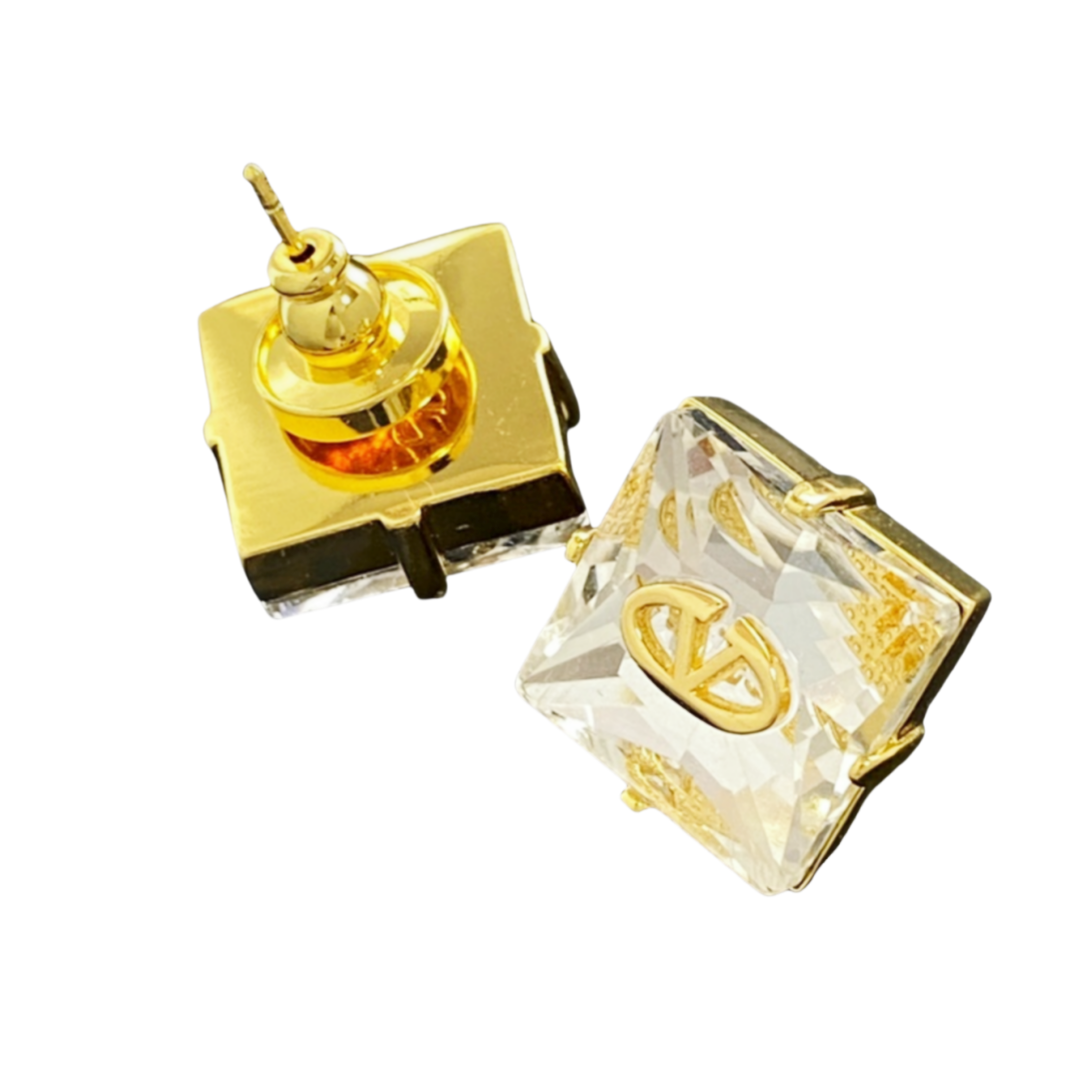 VTE085 Valentino V logo diamond earrings - ccjewelryacc