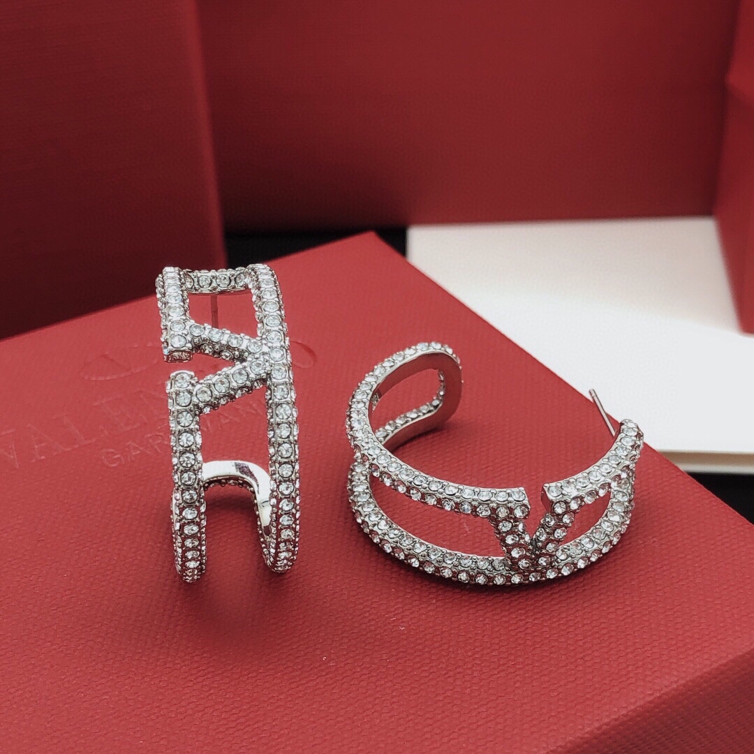 VTE088 valentino hoop earrings in metal and crystal - ccjewelryacc