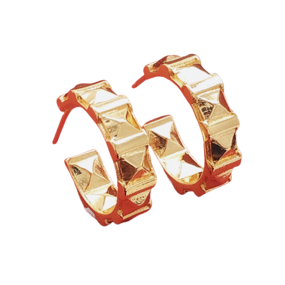 VTE093 Metal Gold /Pink Rockstud hoop earrings - ccjewelryacc