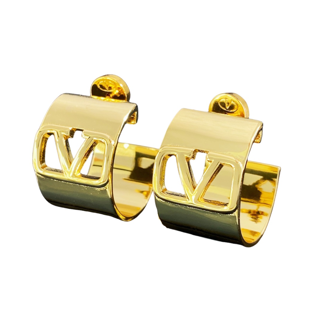 VTE091 V Logo hoop Earrings - ccjewelryacc