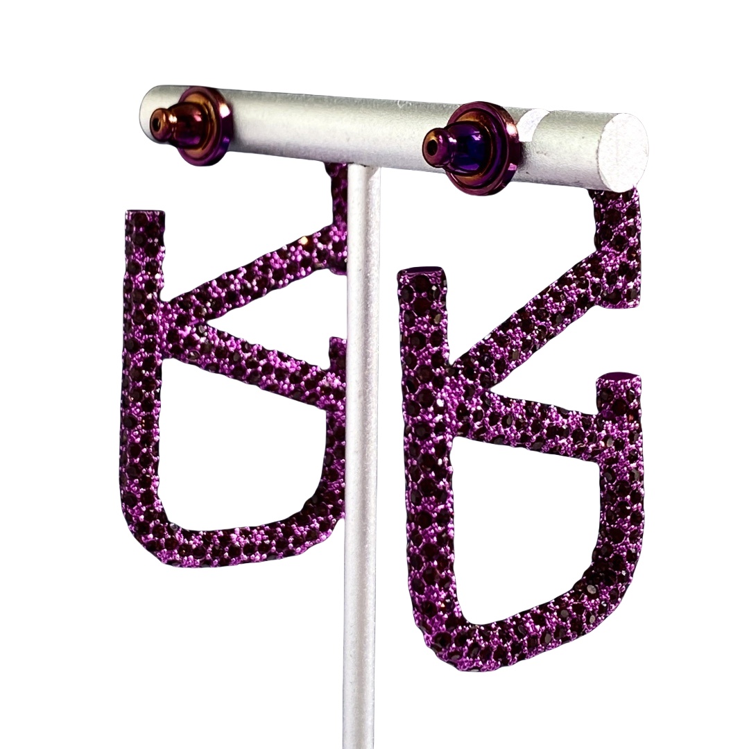 VTE022 Medium 4.5cm Valentino Garavani Gold VLogo Signature Earrings in metal and crystal - ccjewelryacc