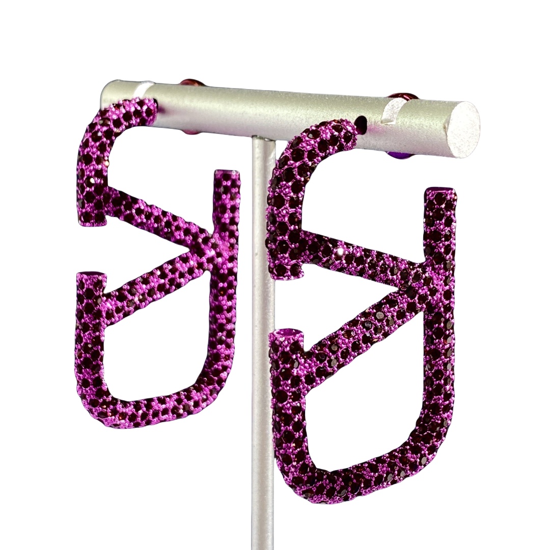 VTE022 Medium 4.5cm Valentino Garavani Gold VLogo Signature Earrings in metal and crystal - ccjewelryacc