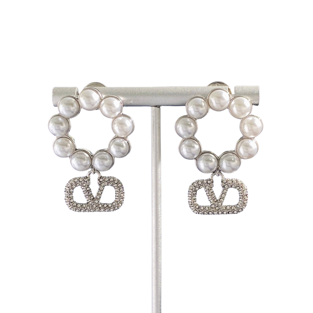 VTE097 Vlogo signature earrings with pearls drop earrings - ccjewelryacc