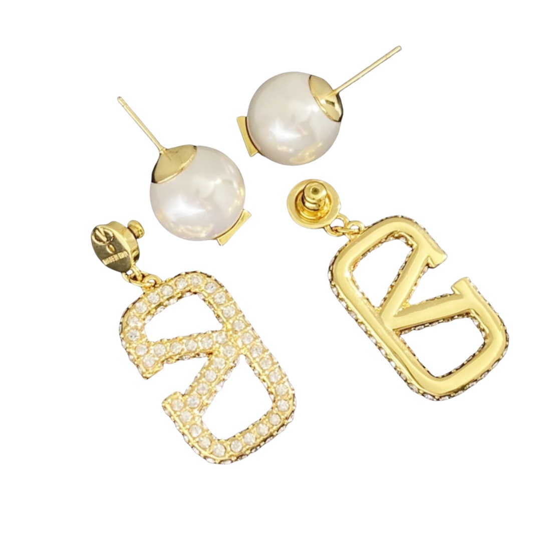 VTE098 V Logo Earrings - ccjewelryacc