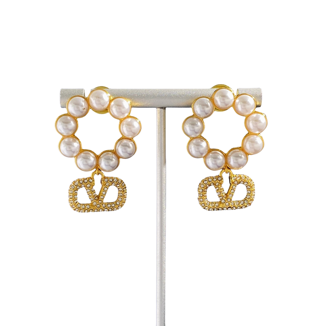 VTE097 Vlogo signature earrings with pearls drop earrings - ccjewelryacc