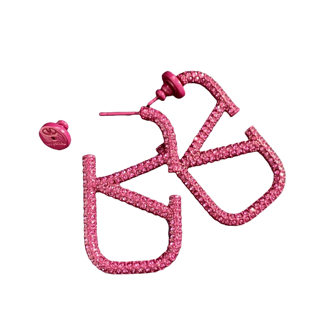 VTE022 Medium 4.5cm Valentino Garavani Gold VLogo Signature Earrings in metal and crystal - ccjewelryacc