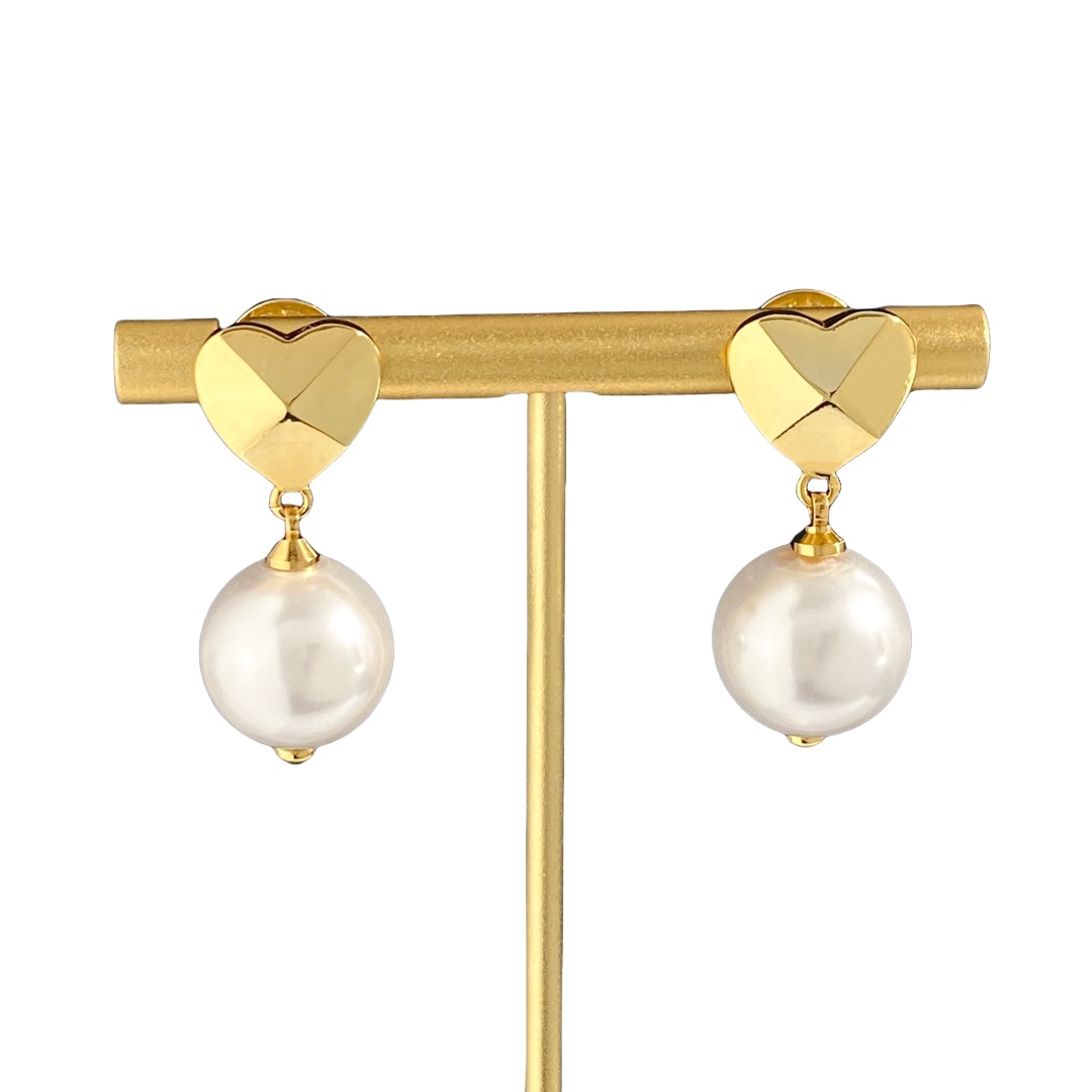 VTE092 Metal heart Rockstud pearl drop earrings - ccjewelryacc
