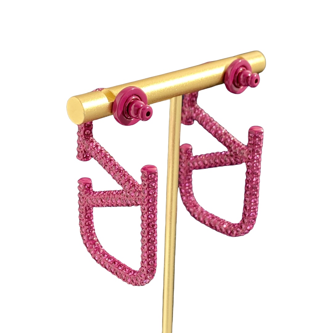 VTE022 Medium 4.5cm Valentino Garavani Gold VLogo Signature Earrings in metal and crystal - ccjewelryacc