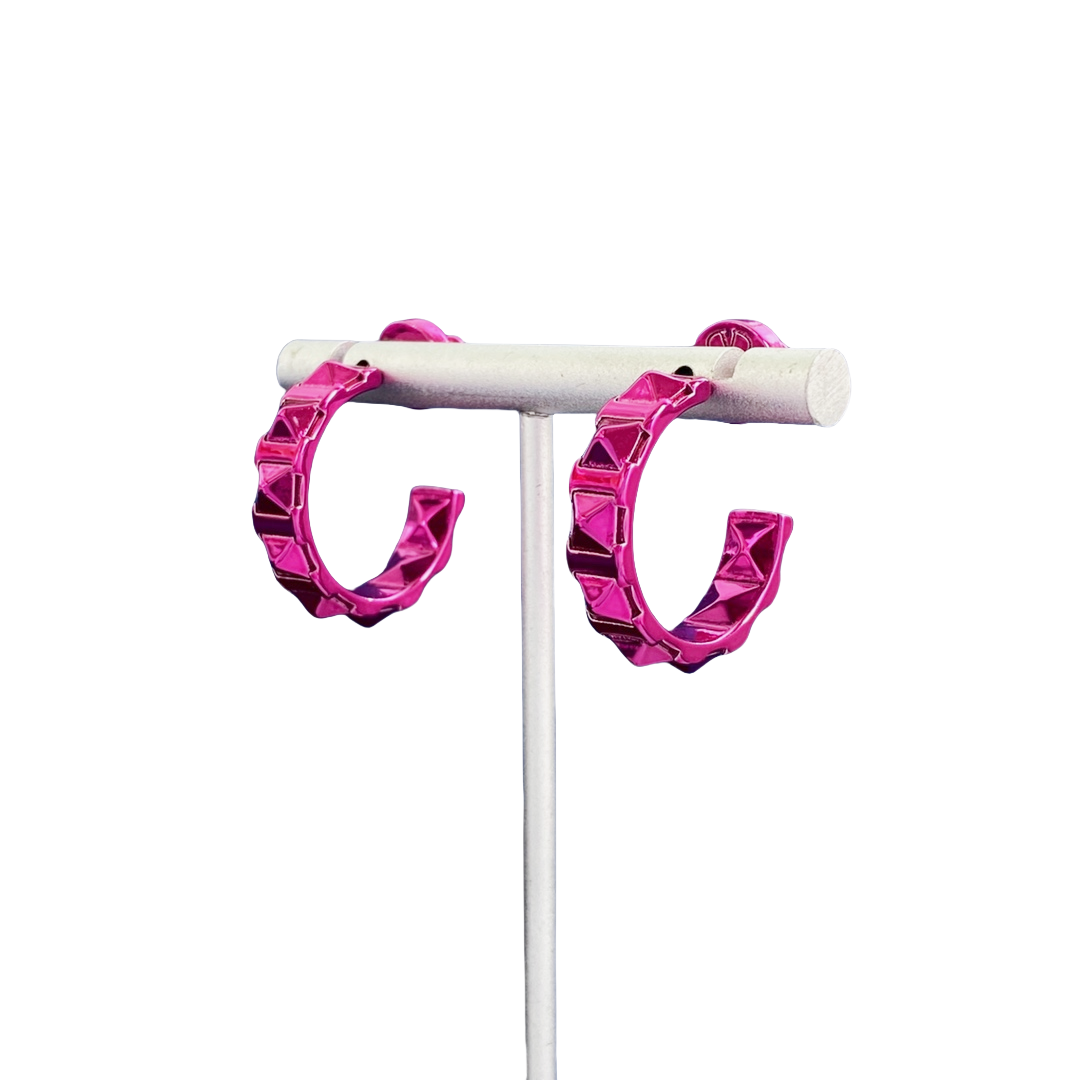 VTE093 Metal Gold /Pink Rockstud hoop earrings - ccjewelryacc