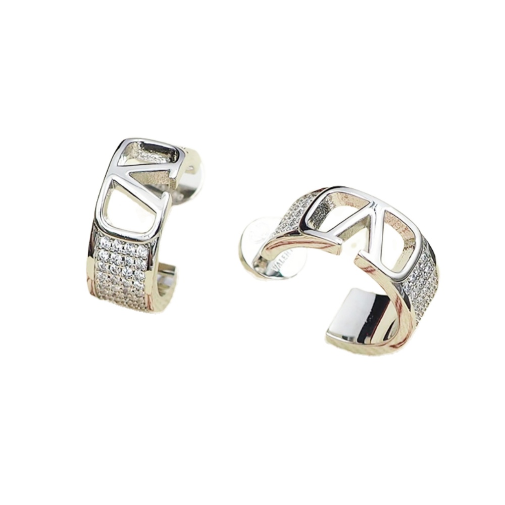 VTE095 Metal crystal Vlogo signature hook Earrings - ccjewelryacc