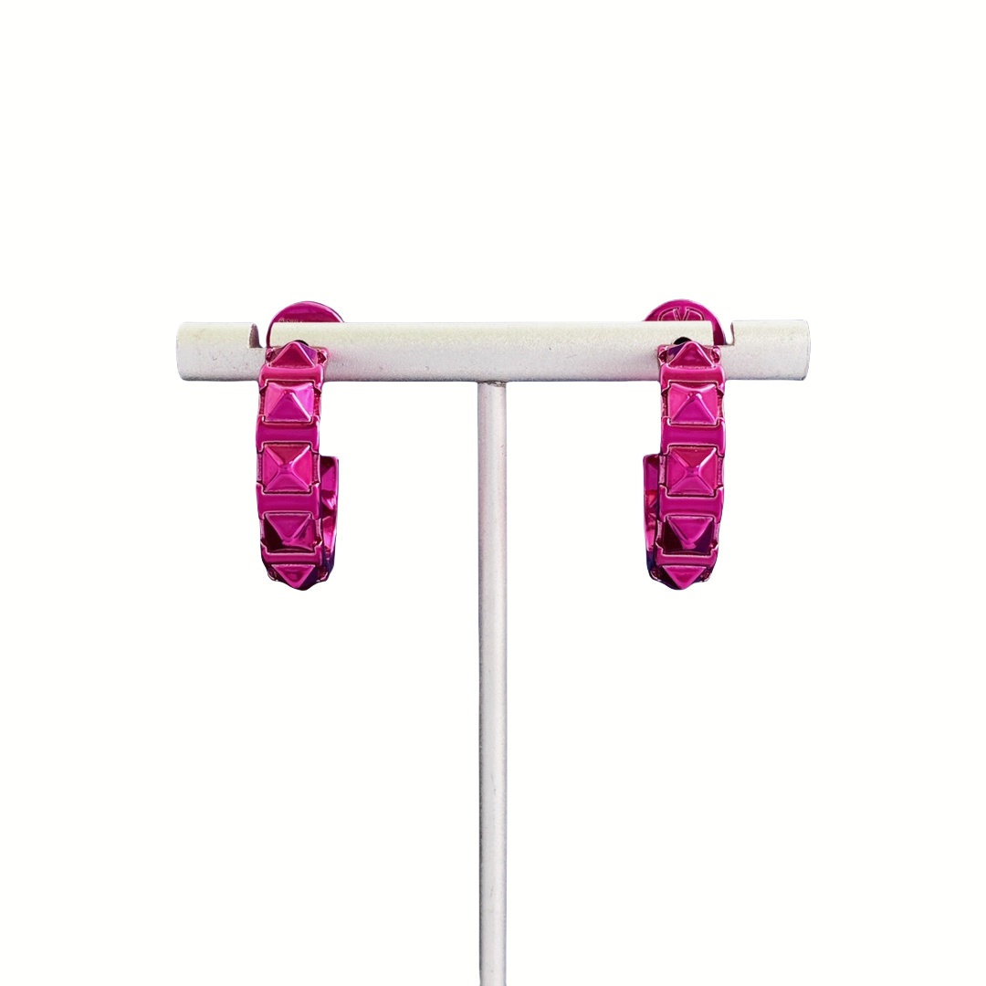VTE093 Metal Gold /Pink Rockstud hoop earrings - ccjewelryacc