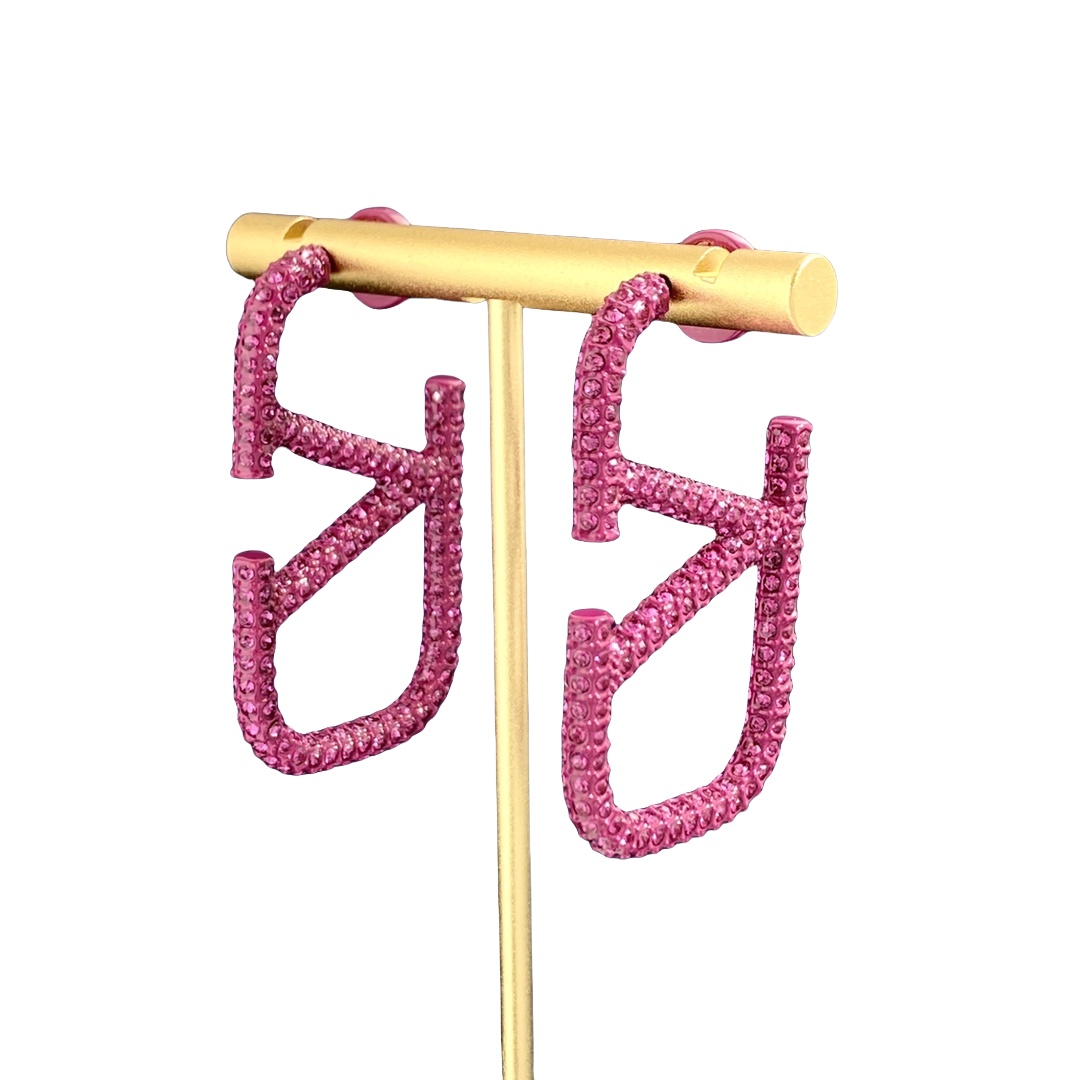 VTE022 Medium 4.5cm Valentino Garavani Gold VLogo Signature Earrings in metal and crystal - ccjewelryacc