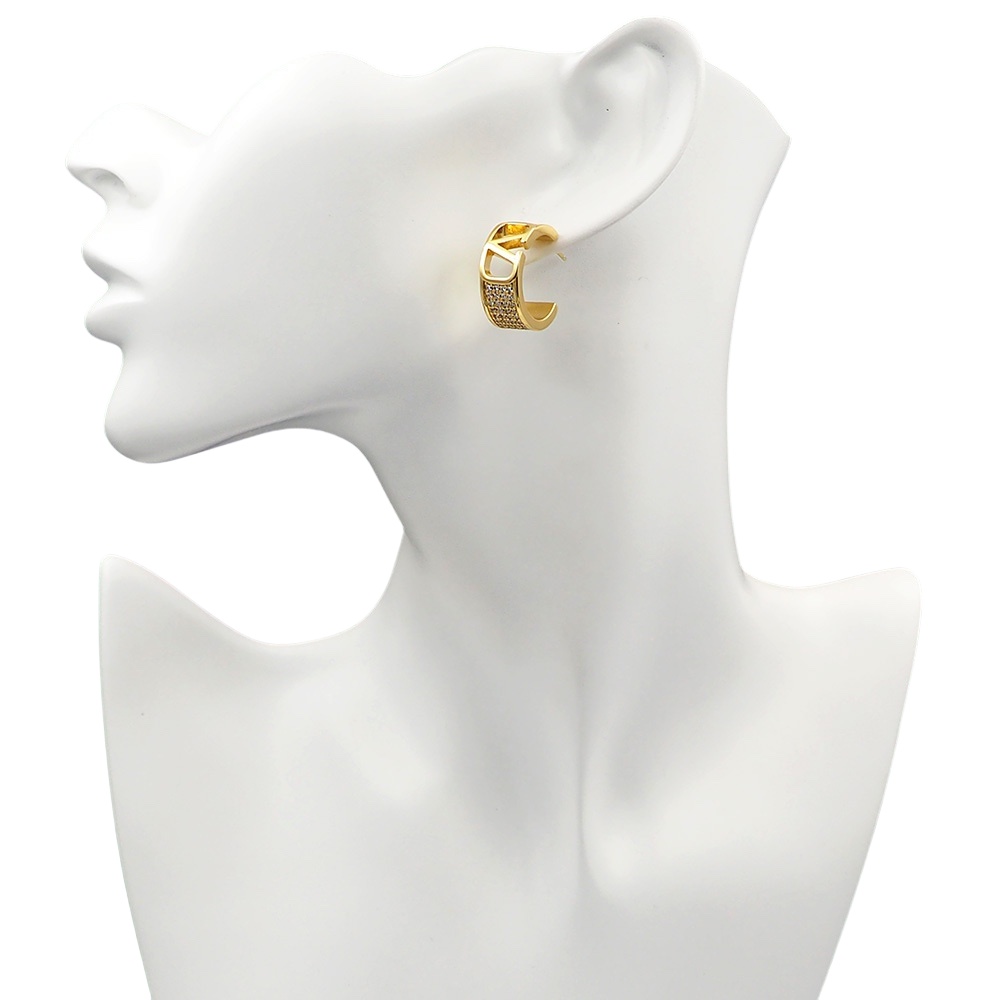 VTE095 Metal crystal Vlogo signature hook Earrings - ccjewelryacc