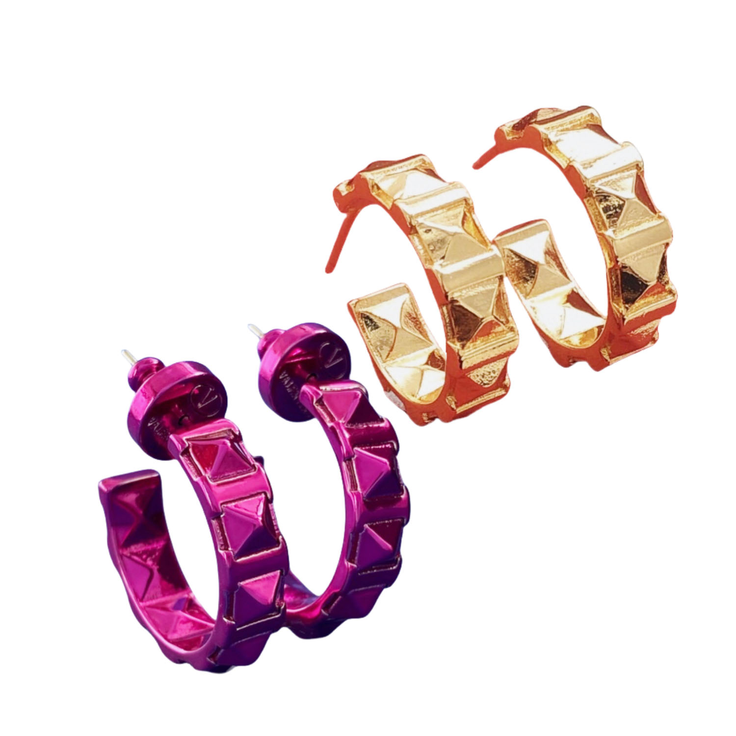 VTE093 Metal Gold /Pink Rockstud hoop earrings - ccjewelryacc