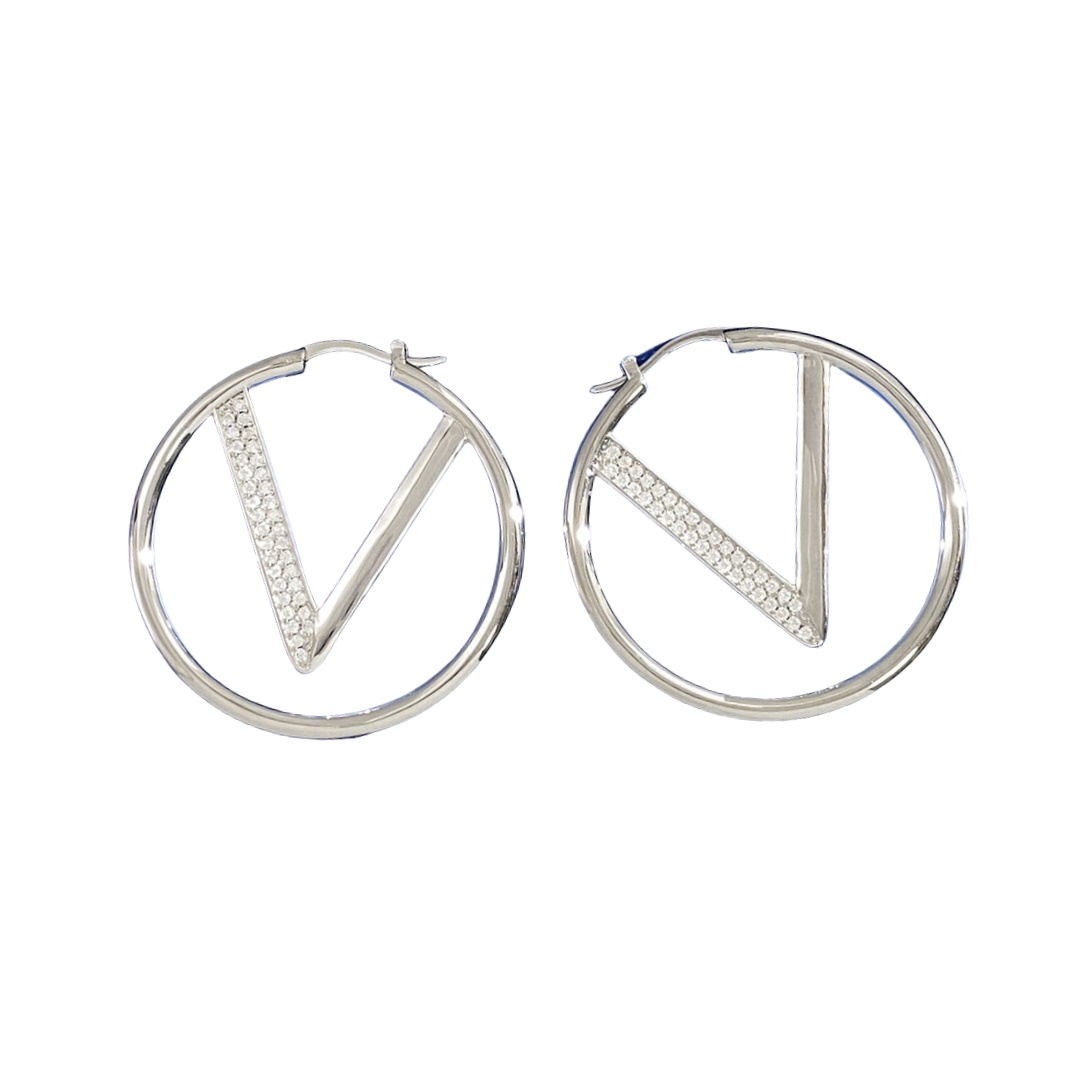 VTE102 V Logo hoop Earrings silver - ccjewelryacc