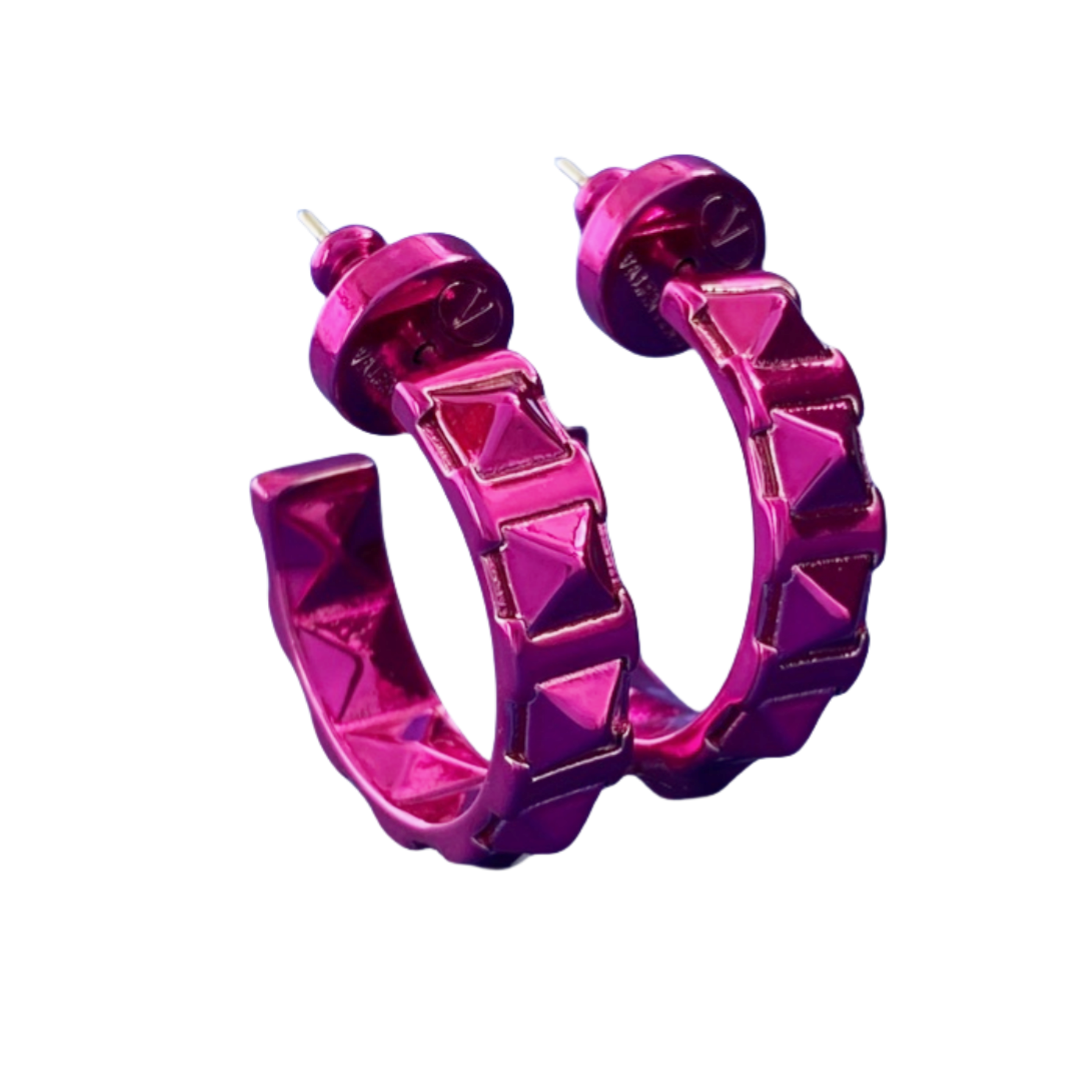 VTE093 Metal Gold /Pink Rockstud hoop earrings - ccjewelryacc