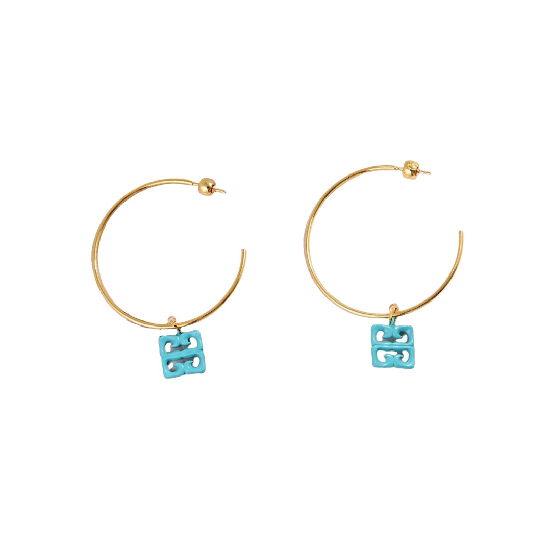 GVE013 4G emblem Logo In Gold Pink Blue drop Hook earrings in metal - ccjewelryacc
