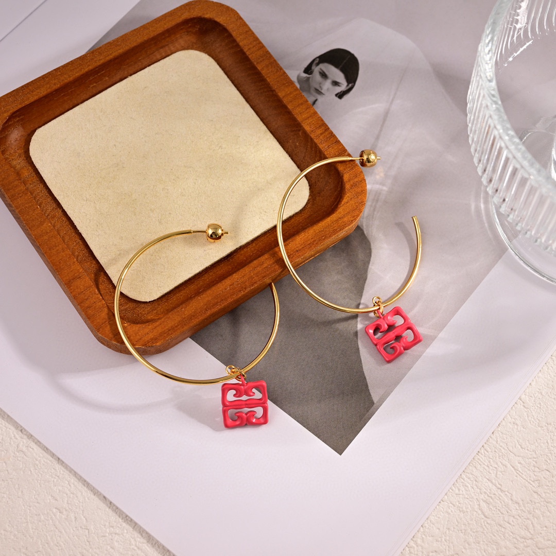 GVE013 4G emblem Logo In Gold Pink Blue drop Hook earrings in metal - ccjewelryacc