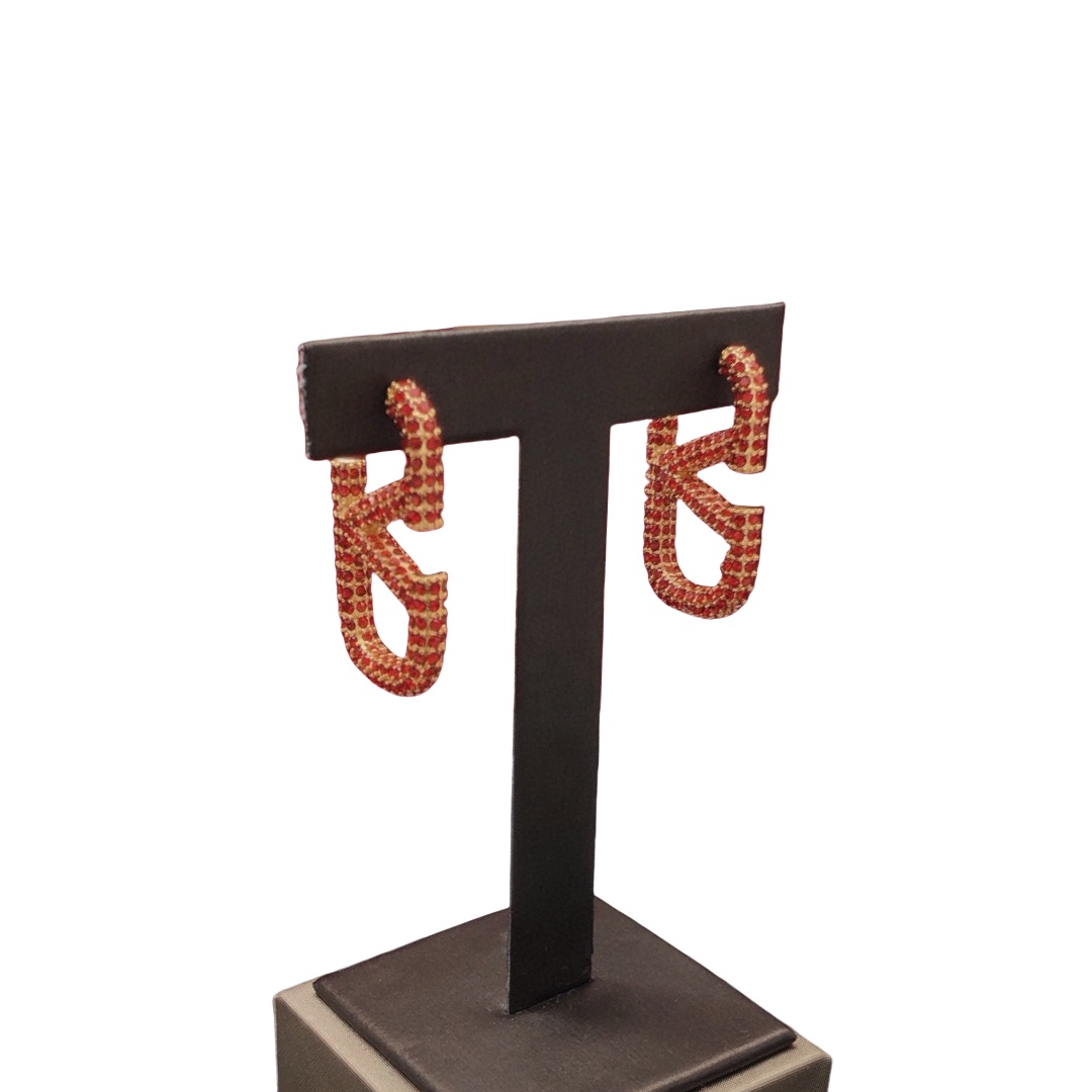 VTE118 Red crystal vlogo signature earrings in metal - ccjewelryacc
