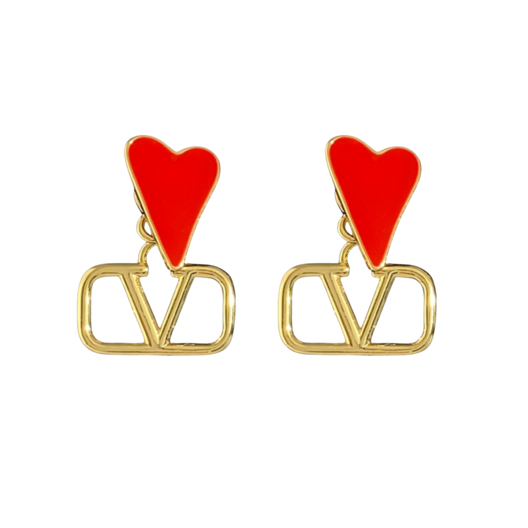 VTE105 V Logo red heart Earrings - ccjewelryacc