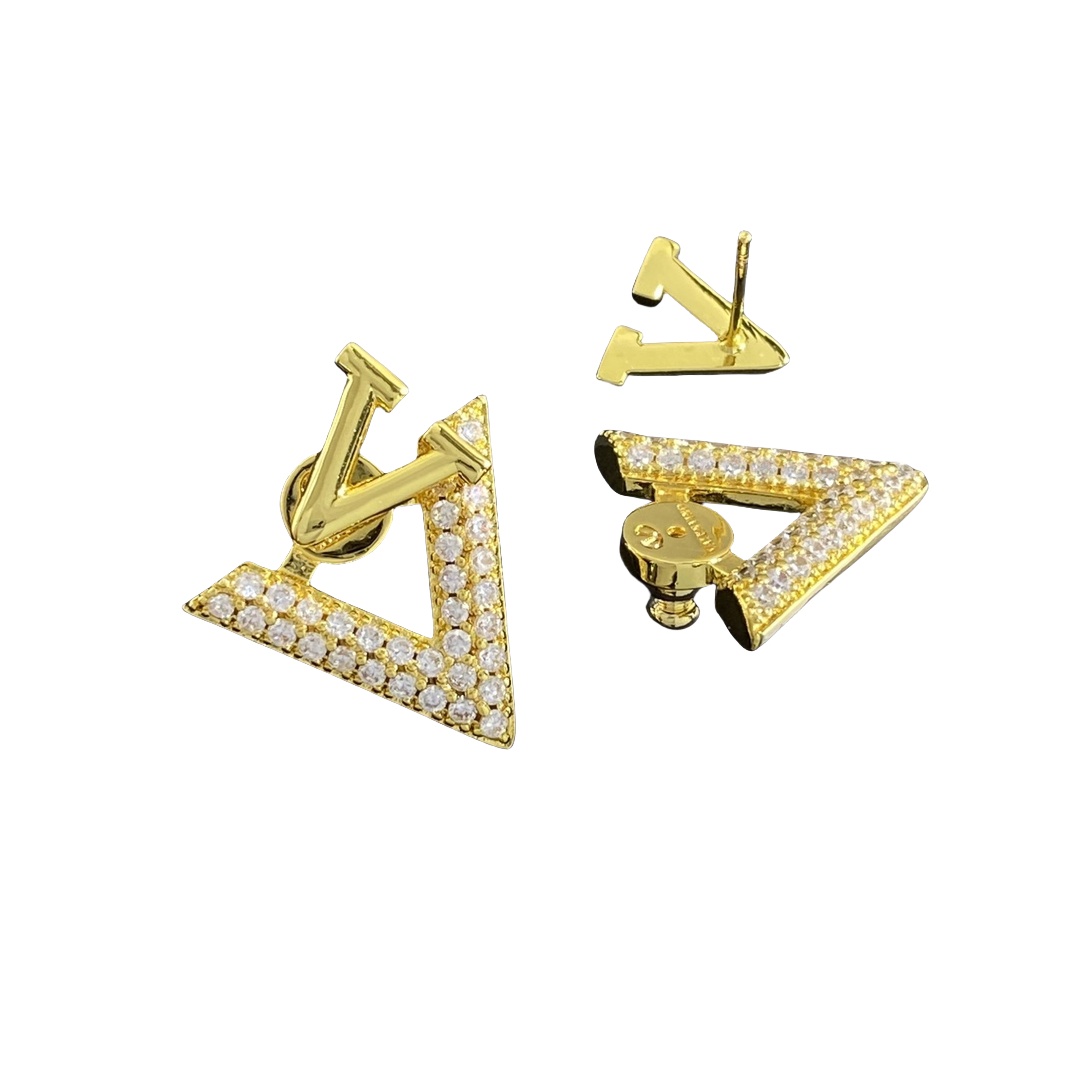 VTE109 Full crystal VV Logo stud earrings in silver/Gold - ccjewelryacc