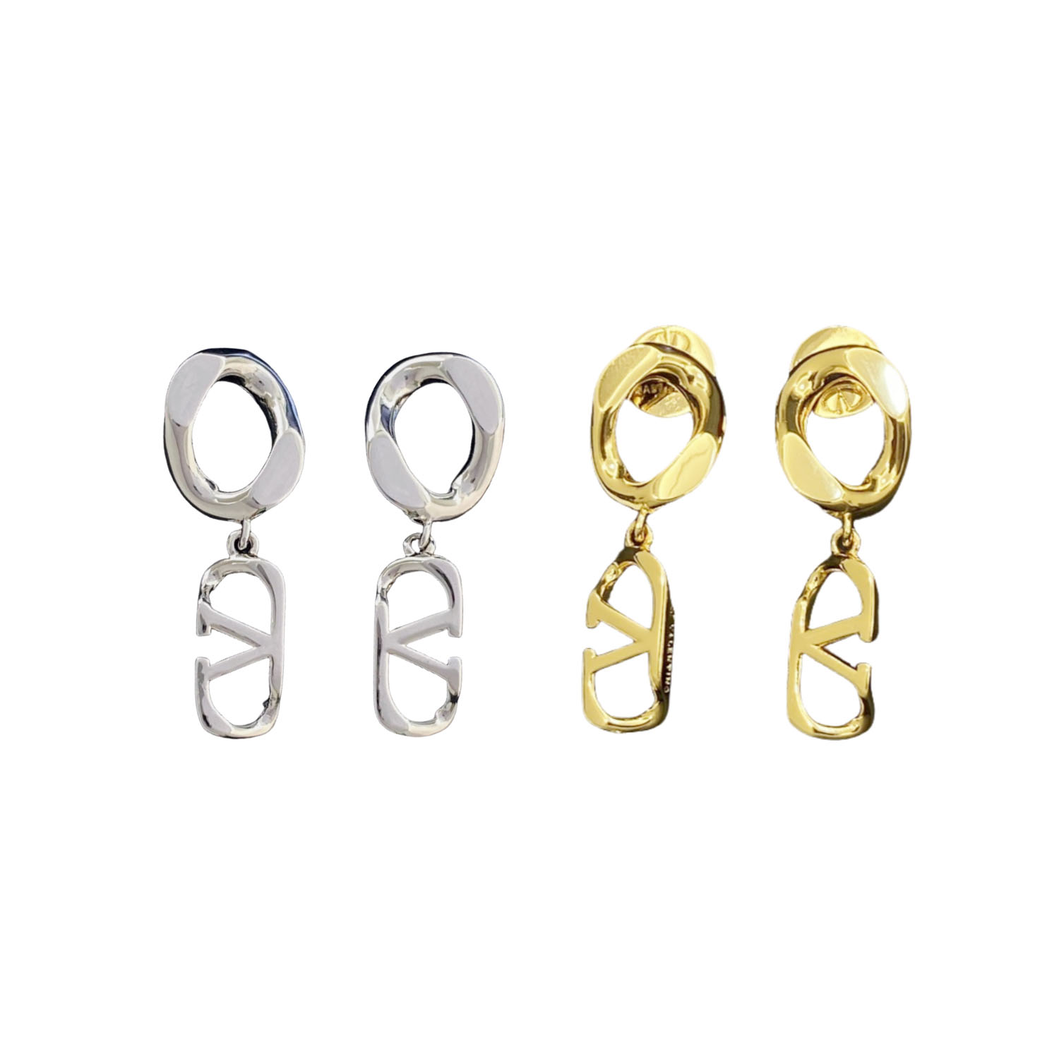 VTE117 Silver V Logo Earrings - ccjewelryacc