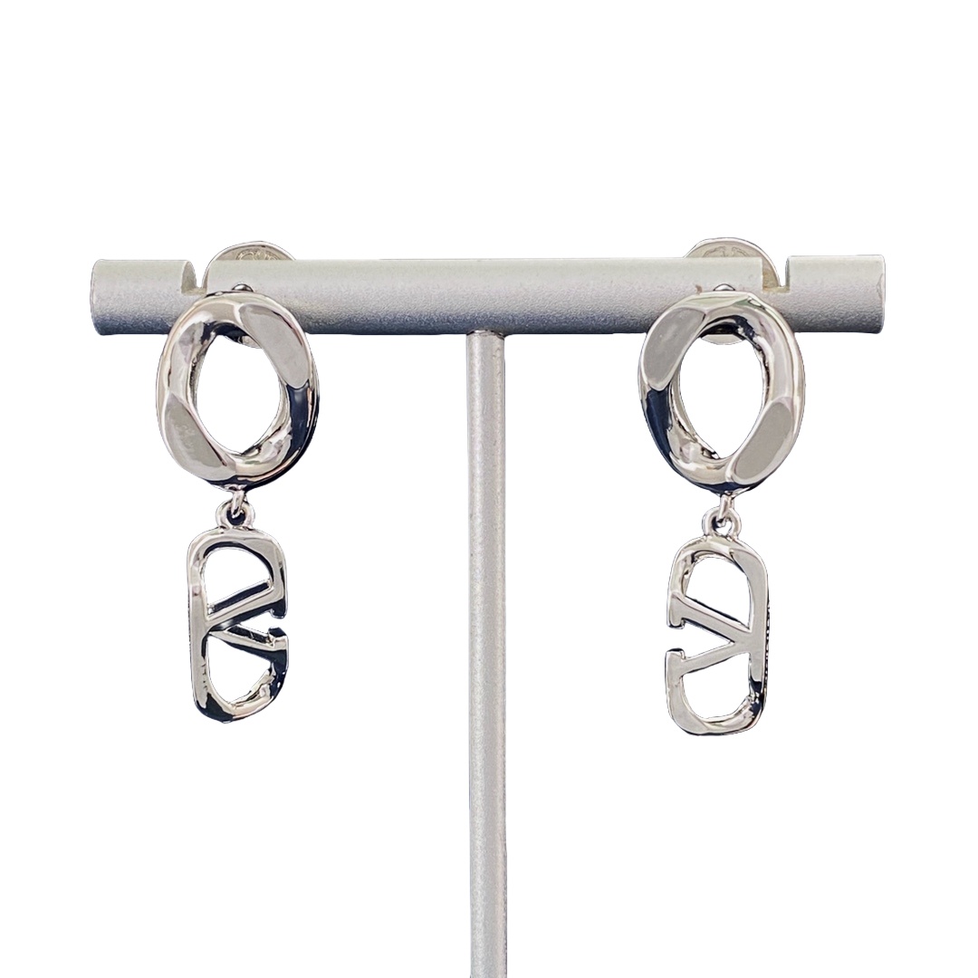 VTE117 Silver V Logo Earrings - ccjewelryacc
