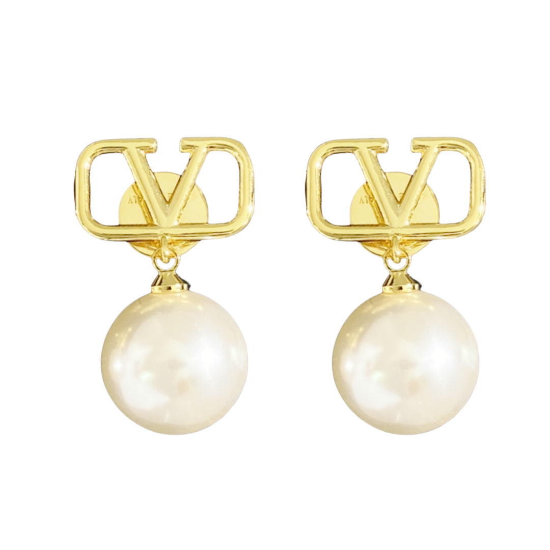 VTE121 V Logo garavani pearl earrings - ccjewelryacc