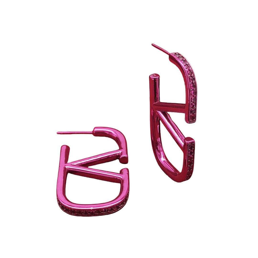 VTE115 V Logo Earrings in Metal with purple crystal - ccfashionjewelry