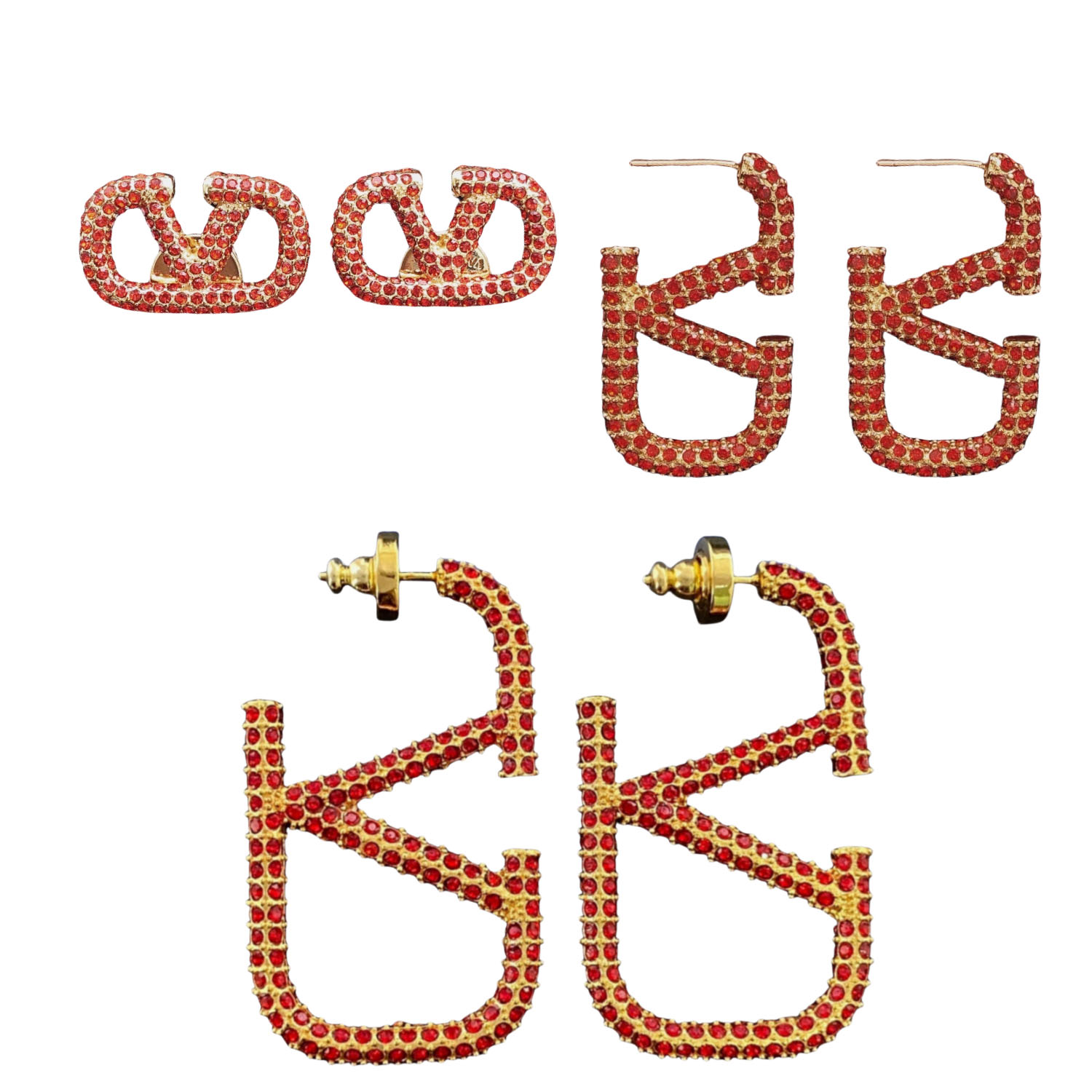VTE118 Red crystal vlogo signature earrings in metal - ccfashionjewelry