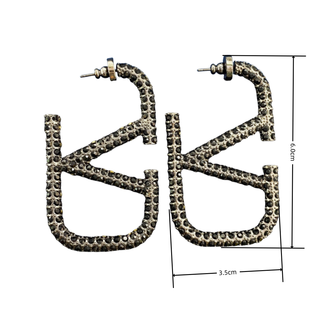 VTE107 6cm Large vlogo signature hoop earrings in metal and crystal - ccjewelryacc